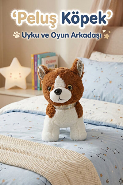 craftivio Peluş Köpek Oyuncak - 23 cm Pullu Detaylı Uyku ve Oyun Arkadaşı