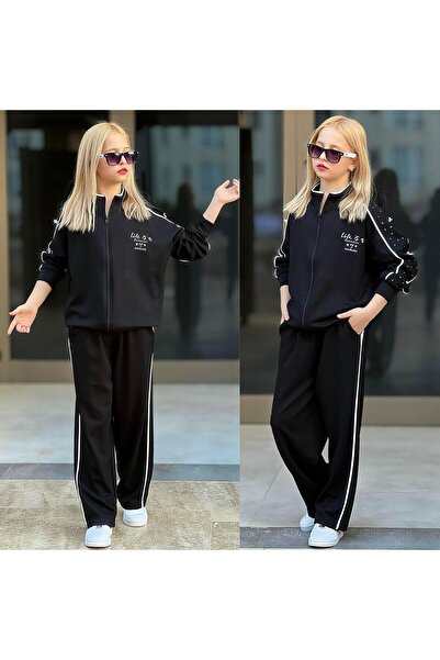 Bambam Κοριτσίστικο σετ φόρμας με μαύρες ρίγες και λεπτομέρειες με φερμουάρ –...