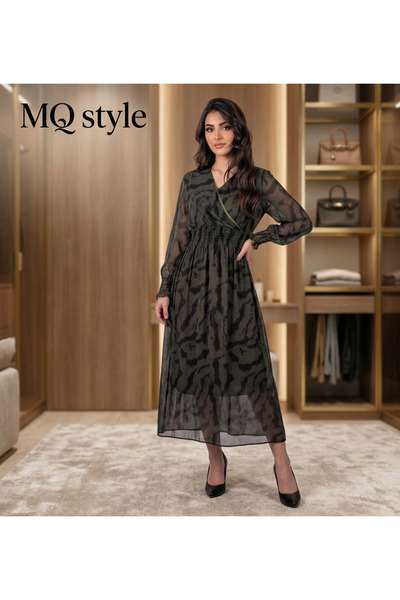 MQ Modern tiger print chiffon midi dress - olive and black from Style