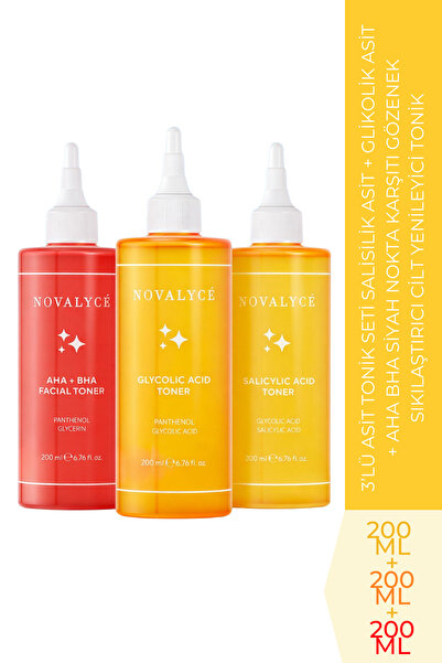 Novalyce 3’lü AHA BHA Tonik Seti Salisilik Asit ve Glikolik Asit İçeren Cilt ...