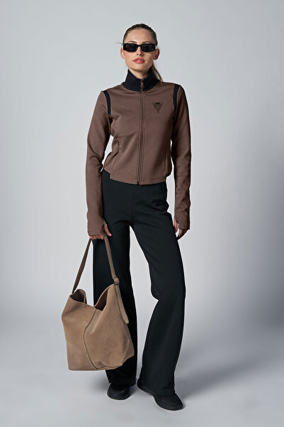 bilcee Women's Brown Cropped Jacket and Palazzo Pants Piece Tracksuit Set 4560