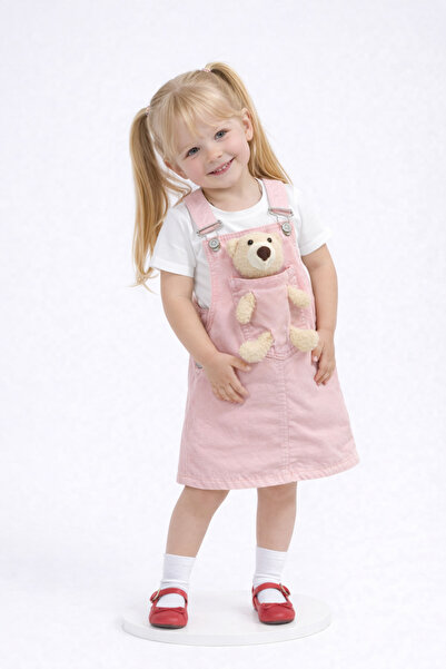 Sibel Günay Butik Rochie Salopet roz pudra imprimeu cu ursuleț pentru fete – ...