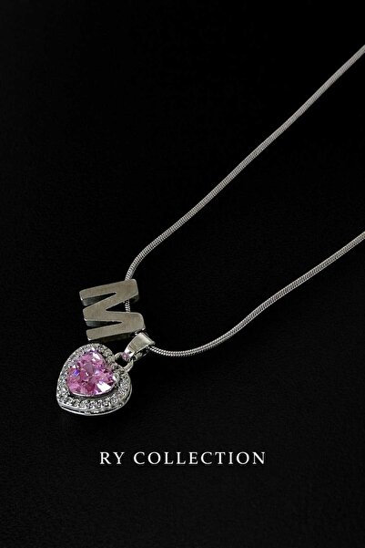 rycollections Gümüş Mor Zirkon Taşlı M Harfli Kalpli Kolye