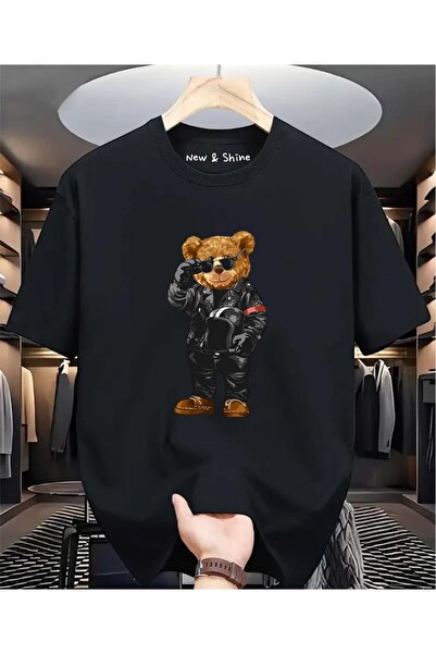 Generic تي شيرت كبير الحجم مطبوع عليه Bear Biker Cool Bear