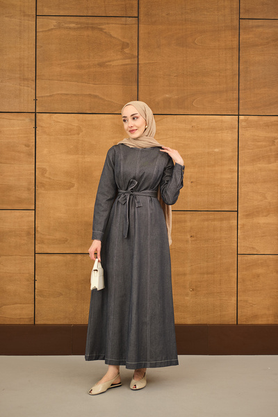 LOCCO Rochie de damă din denim subțire, cu cusături decorative, cu detaliu cu...