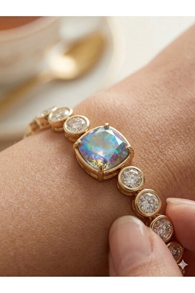 ESRADA 3S Aurora Borealis Center Stone Gold Steel Waterway Bracelet