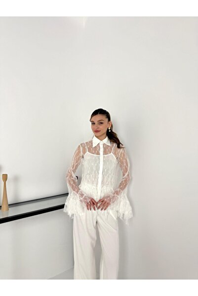 lallure design Kol Detay Dantelli Peplum Gömlek