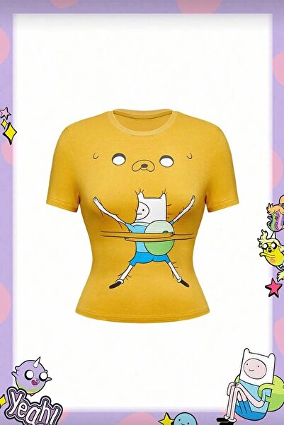 Gofeel Adventure Time Desenli Fin And Jack Crop T-shirt
