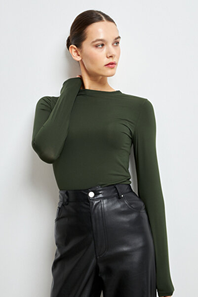 Ladima Women's Khaki Ultra Soft Stretchy Crew Neck Basic Blouse