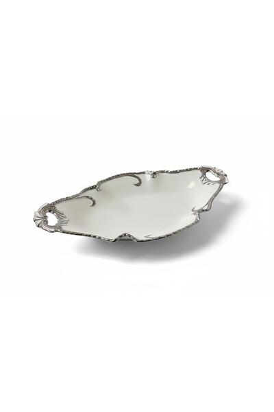 ROY KING CAMELIA SILVER OVAL KULPLU SUNUM TABAK 38*22 CM
