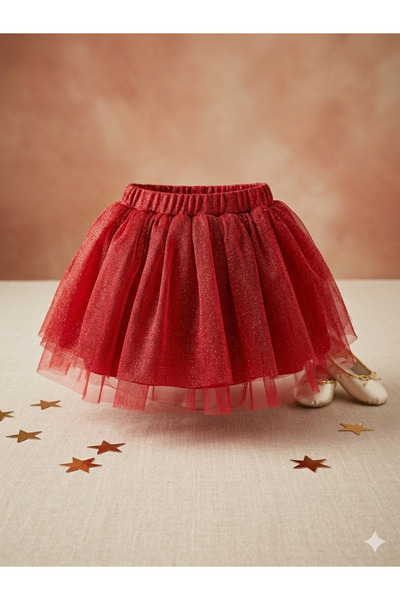 UMUTUN DOLABI Kırmızı Simli Çok Katmanlı Kabarık Tütü Etek