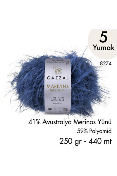 Gazzal Marilyn & Merinos 8274 El Örgü İpliği 5 Yumak 250 gr