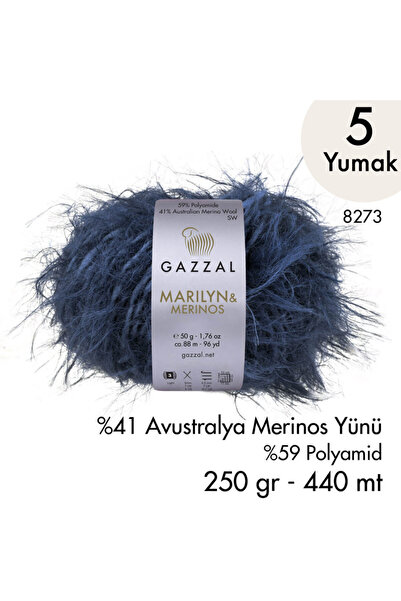 Gazzal Marilyn & Merinos 8273 El Örgü İpliği 5 Yumak 250 gr