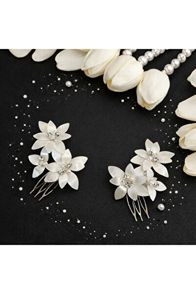 PIRILTI İnci Detaylı Kristal Taşlı Gelin Saç Aksesuarı 2’li Set