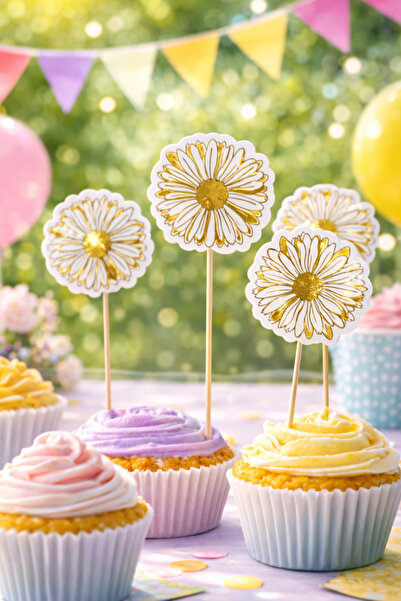 Happyewent مجموعة من 10 قطع لتزيين الكيك على شكل زهرة الأقحوان - أداة تزيين ا...