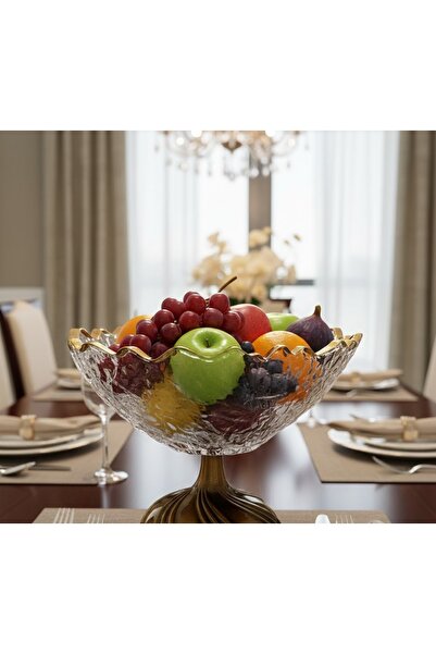 Kuzey Tacı Luxury Gold Antique Footed Crystalized Textured Glass Presentation...