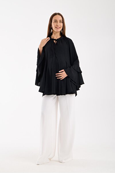 Işşıl 2618-Volanlı Kol Hamile Giyim OverSize Bluz-Tunik