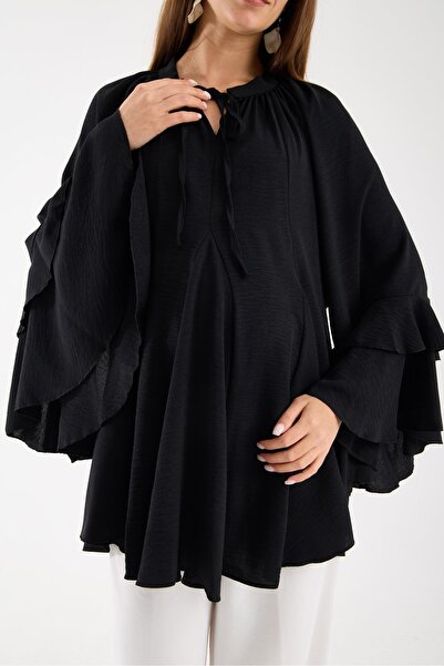 Işşıl 2618-Volanlı Kol Hamile Giyim OverSize Bluz-Tunik