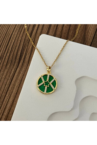 TURKAFONE قلادة التاروت الخضراء المرصعة بالنجوم
