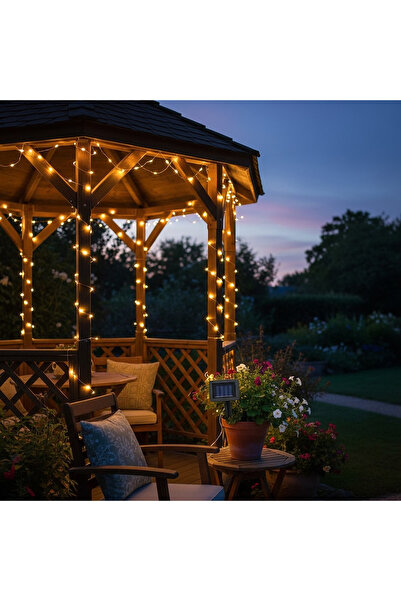 SERSIMO Instalație lampă solară de exterior 100 LED alb cald, cablu 12 m, 8 m...