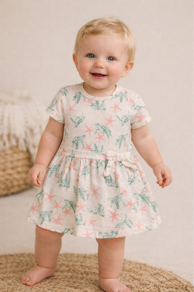Dirkje Dirls Dress “Seaside Dreams” Tie-Front Turtle & Starfish Dress