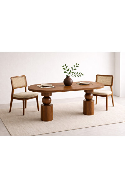 Trihome Masif Ahşap Torna Ayaklı Yemek Masası 150x60 cm – Doğal Minimalist Mo...