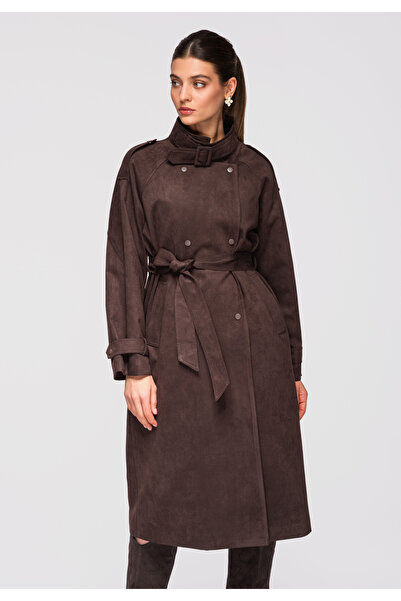 OMBRE Women's Elegant Midi Coat OW-COLC-0115 Coffee