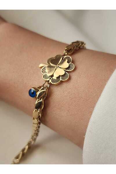 ZÜLİSCH ARPA BİLEKLİK YONCA ÇELİK BİLEKLİK GOLD 14K SUYA DAYANIKLI