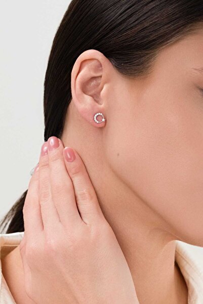 14 K Beyaz Altın Kaplama 925 Ayar Gümüş Ay Yıldız Küpe