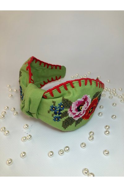 LiewensStyle Handmade, Cross-Stitch Embroidered, Headband, Crown, Floral, Cross-Tied, Bohemian