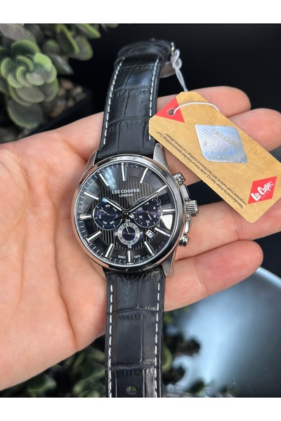 Lee Cooper ساعة يد لندن للرجال - تصميم كلاسيكي متعدد الوظائف مع حزام أسود جلد