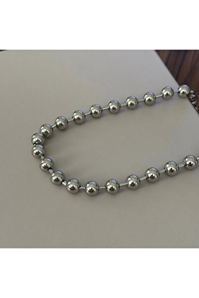 TURKAFONE Beaded Silver Thick Necklace