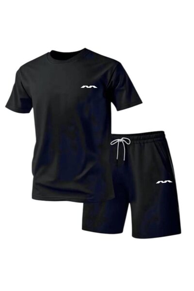 Always AKY Men's Black Basic T-Shirt Shorts Set – Comfortable Summer Sports O...