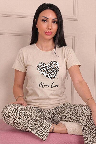 Niket Life Women's More Love Written and Six Leopard Patterned Short Sleeve P...