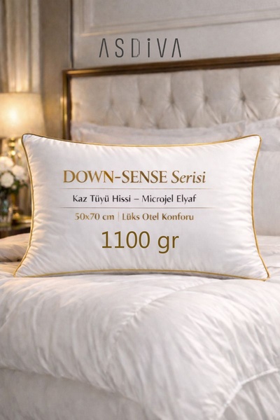 ASDİVA Down-Sense Serisi Biyeli Lüks Otel Yastığı 50x70 cm Kaz tüyü hissi Mic...