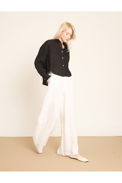 BGN workshop Wide Leg Linen Pants with Elastic Waist Detail