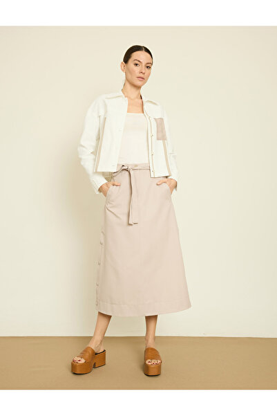 BGN workshop تنورة ميدي قماش غبردين مع حزام ربط