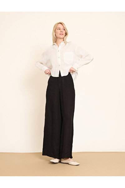 BGN workshop Wide Leg Linen Pants with Elastic Waist Detail