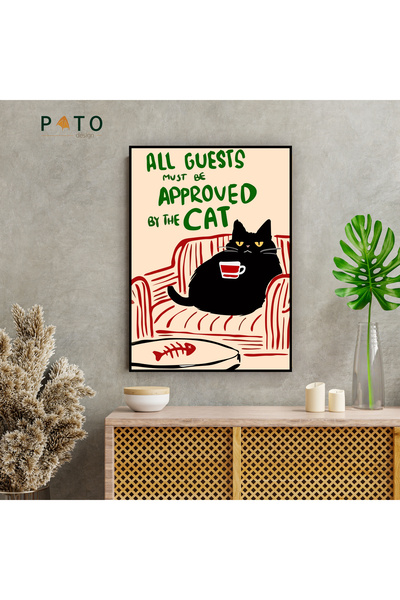 Pato Design 'All Guests Must Be Approved By The Cat' Tablo | Siyah Çerçeveli ...