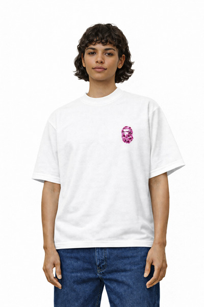 Compostela Unisex Women's Men's Bape Pink Gorilla Front Printed Oversized Thi...