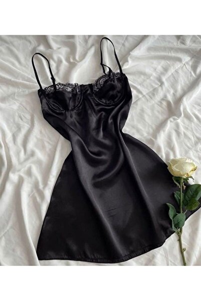 Aynaz iç giyim Saten Danteli Gecelik