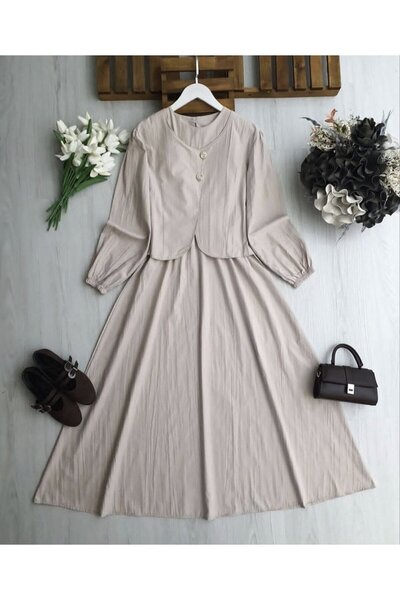 TrendParis Zero Sleeve Dress with Elastic Waist and Asymmetrical Bolero Set