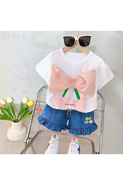 OEM Σετ μπλουζάκι και σορτς κερασιάς με φιόγκο