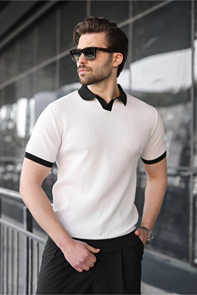 Madmext Bela polo majica sa ovratnikom, muška pletena majica E7464