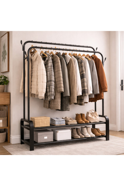 MODALITE Double metal clothes rack, 2 bars, 2 shelves, Capacity 48 kg, 110x57...