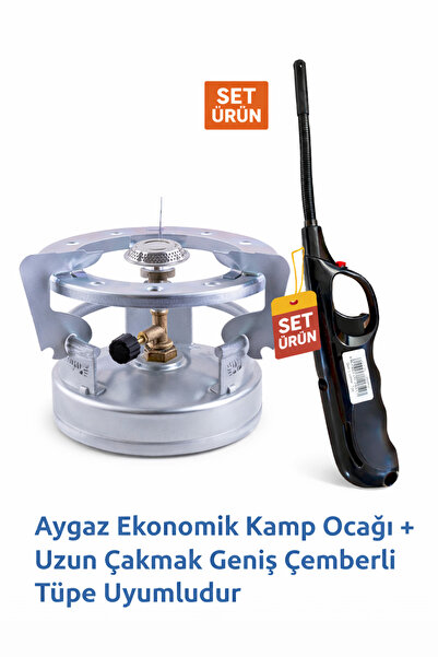Aygaz Kamp Ocağı + Rüzgar Korumalı Uzun Çakmak Geniş Çember Tüp Uyumlu Piknik...