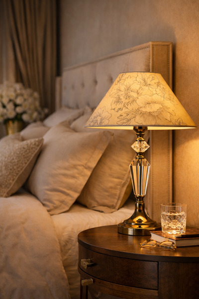 Vinner Florenza Kristal Gövdeli Abajur – Bronz Metal Ayaklı Çiçek Desenli Sal...