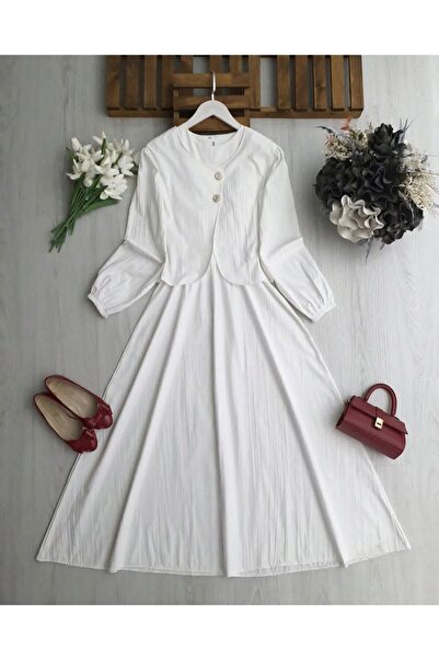 TrendParis Zero Sleeve Dress with Elastic Waist and Asymmetrical Bolero Set