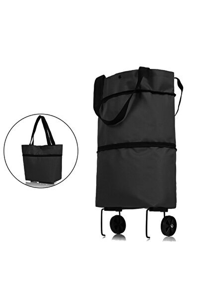 Aptel Geanta pentru cumparaturi, tip carucior, pliabila, plastic, negru, 48x1...