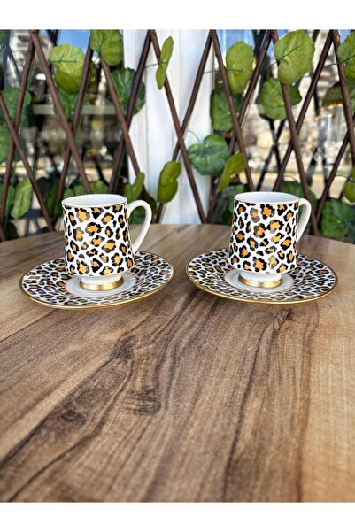GÜRCÜGLASS Leopard Printed Pieces of 2-Cup Coffee Cups.